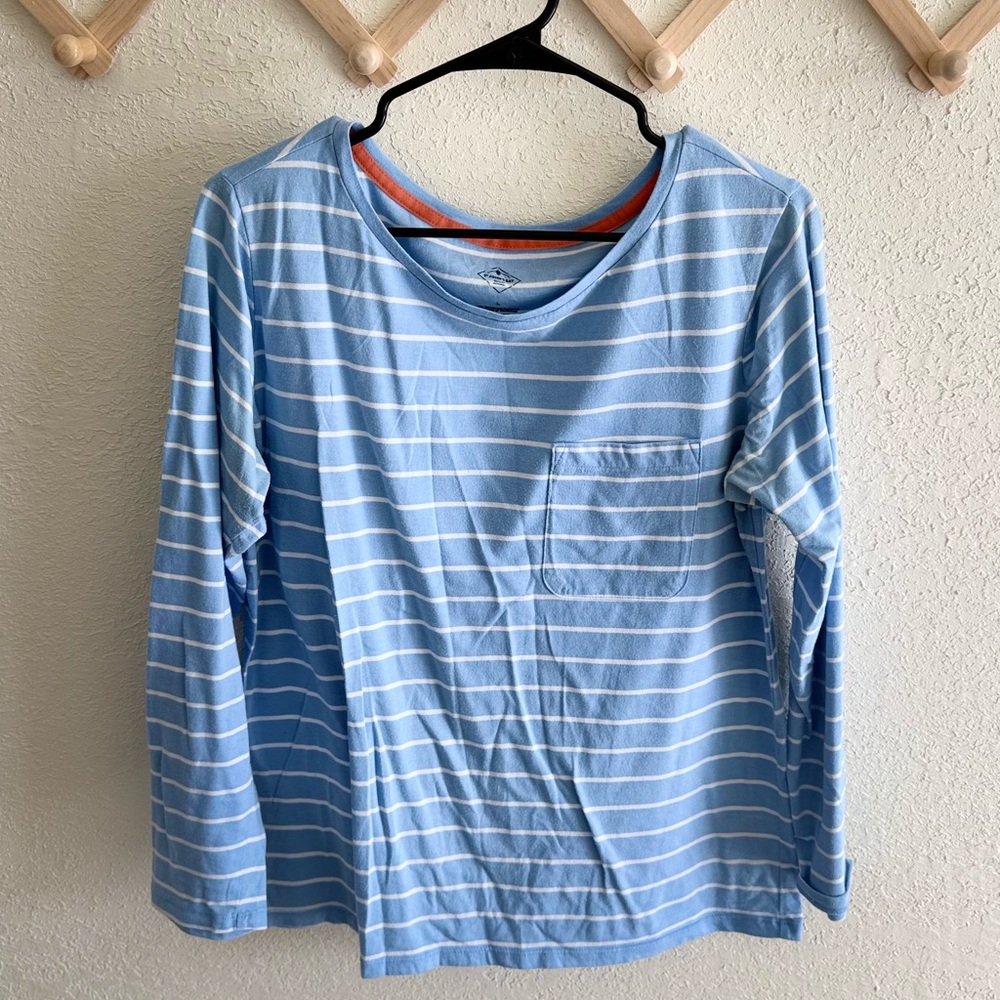 St. John's Bay Sky Blue and White Striped Long Sleeve Top